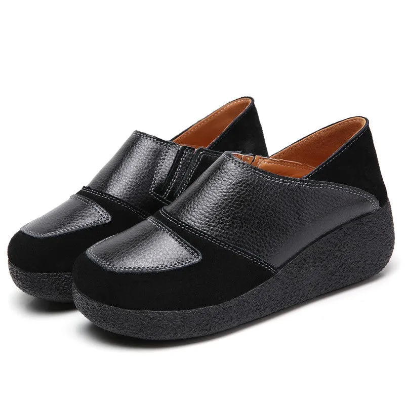 Women's leather classic elegant high platform slip-on casual shoes