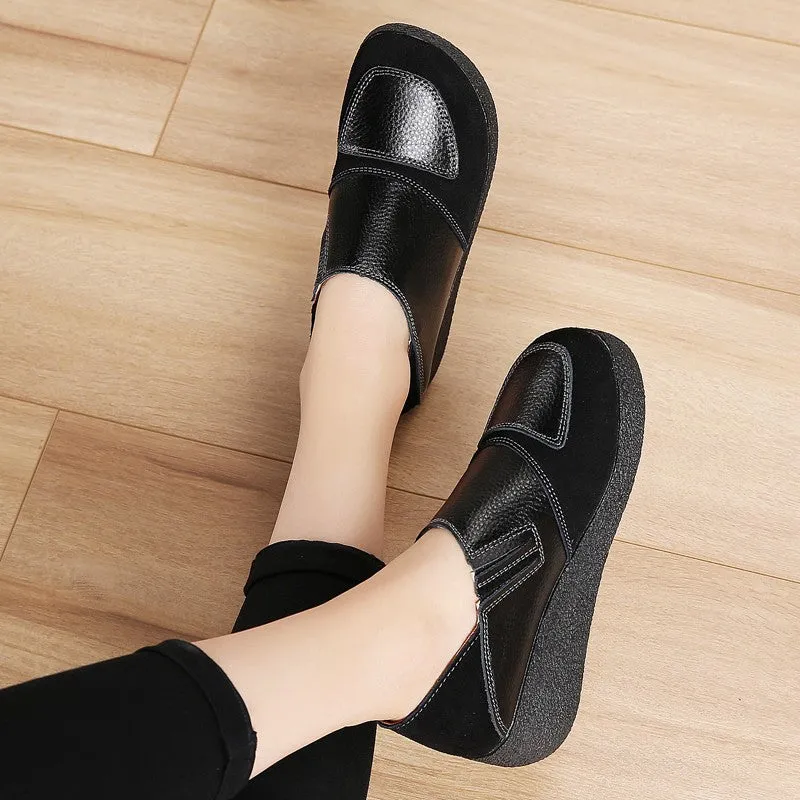 Women's leather classic elegant high platform slip-on casual shoes