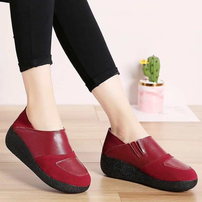 Women's leather classic elegant high platform slip-on casual shoes