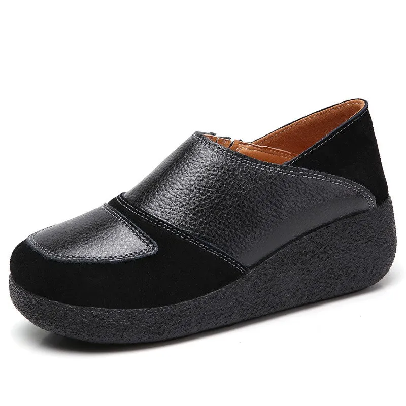 Women's leather classic elegant high platform slip-on casual shoes