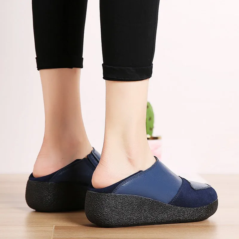 Women's leather classic elegant high platform slip-on casual shoes