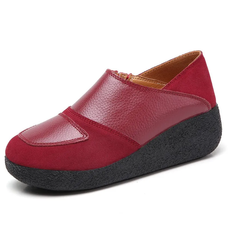 Women's leather classic elegant high platform slip-on casual shoes